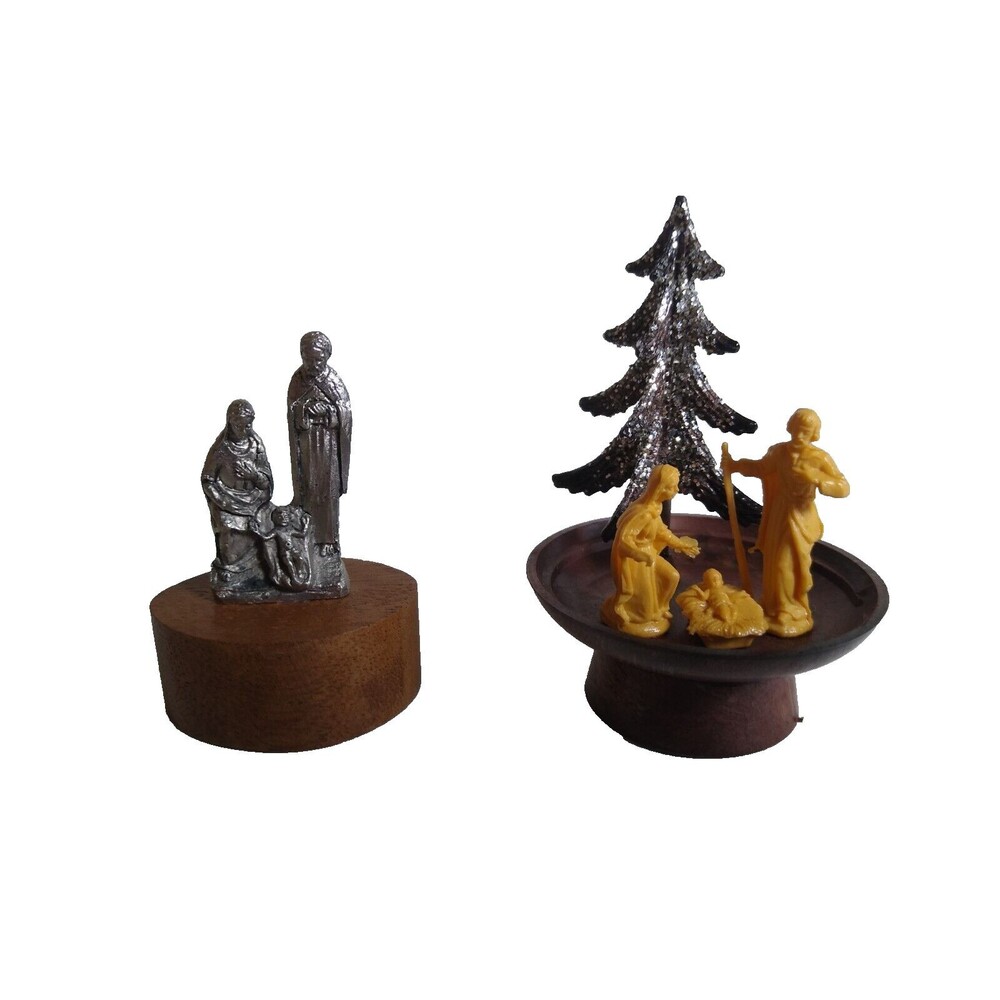 Peltro Pewter Italy Holy Family Jesus Mary Joseph Figurine On Wood Base + Bonus